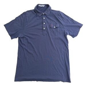Criquet Mens Players Shirt Navy Blue Organic Cotton Polo XL Short Sleeve Pockets